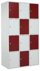 Lockerkast 4-hoog 3-delig in lichtgrijs met cilinderslot (12 lockers)