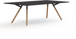 Huislijn Bridge vergadertafel recht massief houten onderstel 200x100cm, massief houten ronde poten 50mm, vaste hoogte 75cm