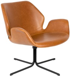 Zuiver Nikki Lounge stoel. Vintage PU-lederen bekleding, frame 4-sterren zwart gepoedercoate draaivoet met kunststof voetdoppen